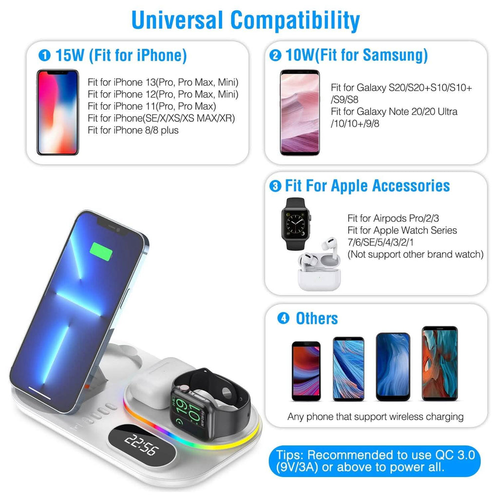 4-in-1 折りたたみ式ワイヤレス充電ステーションスタンドドック