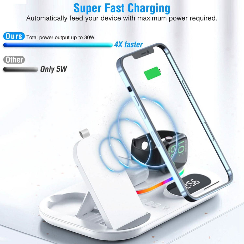 4-in-1 折りたたみ式ワイヤレス充電ステーションスタンドドック