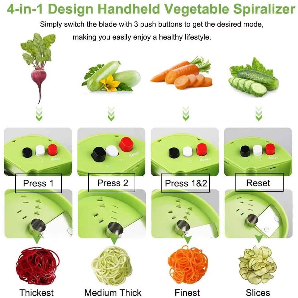 Râpe Spirale Réglable 4-en-1 pour Fruits et Légumes