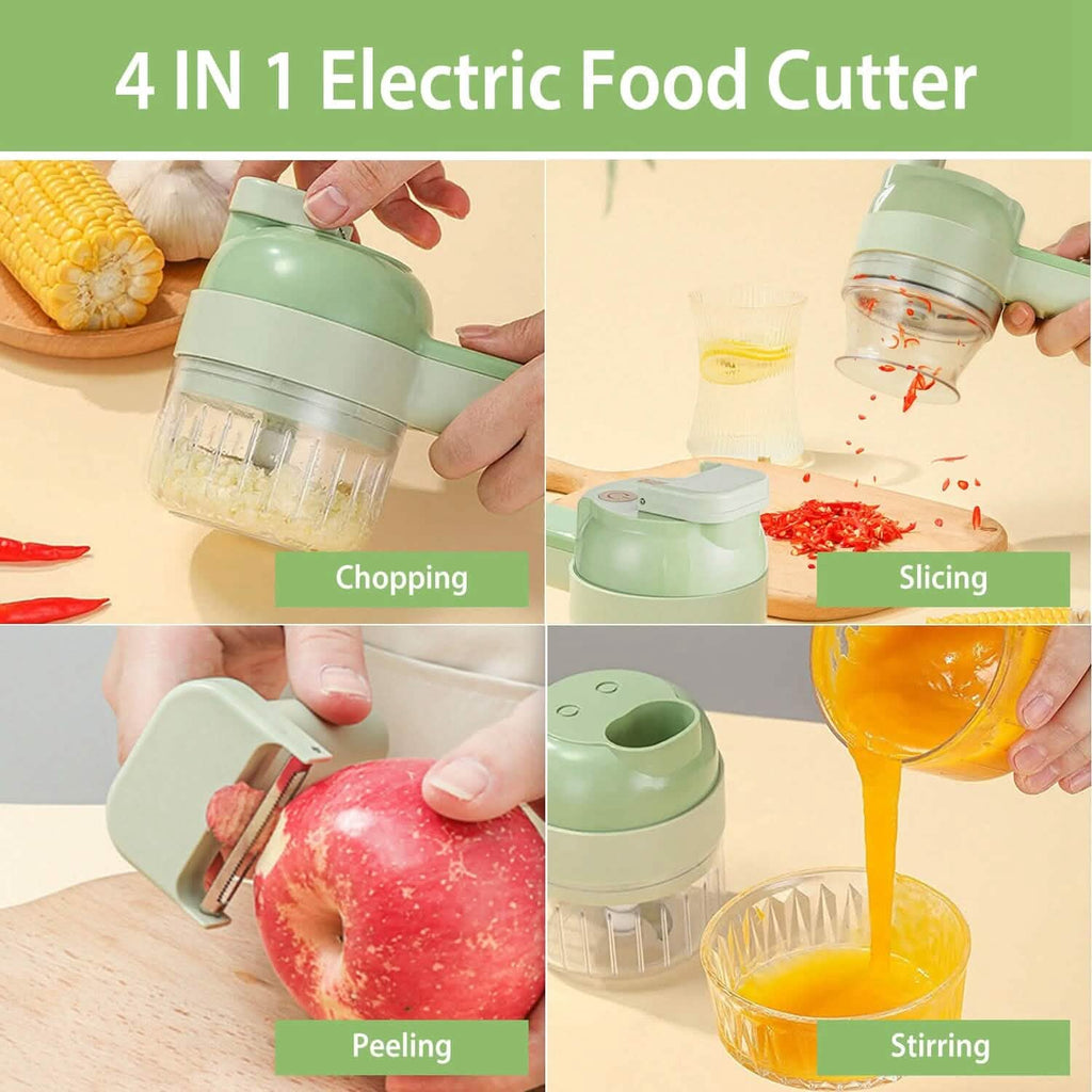 4-in-1 Handheld Electric Vegetable Chopper, Grinder, Slicer and Dicer