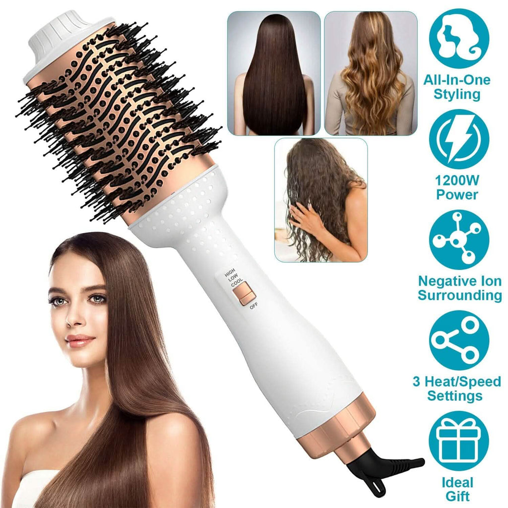 4-in-1ヘアドライヤーブラシ カーリングスタイラー ボリューマイザー ストレートナー マイナスイオン＆アンチフリッズ