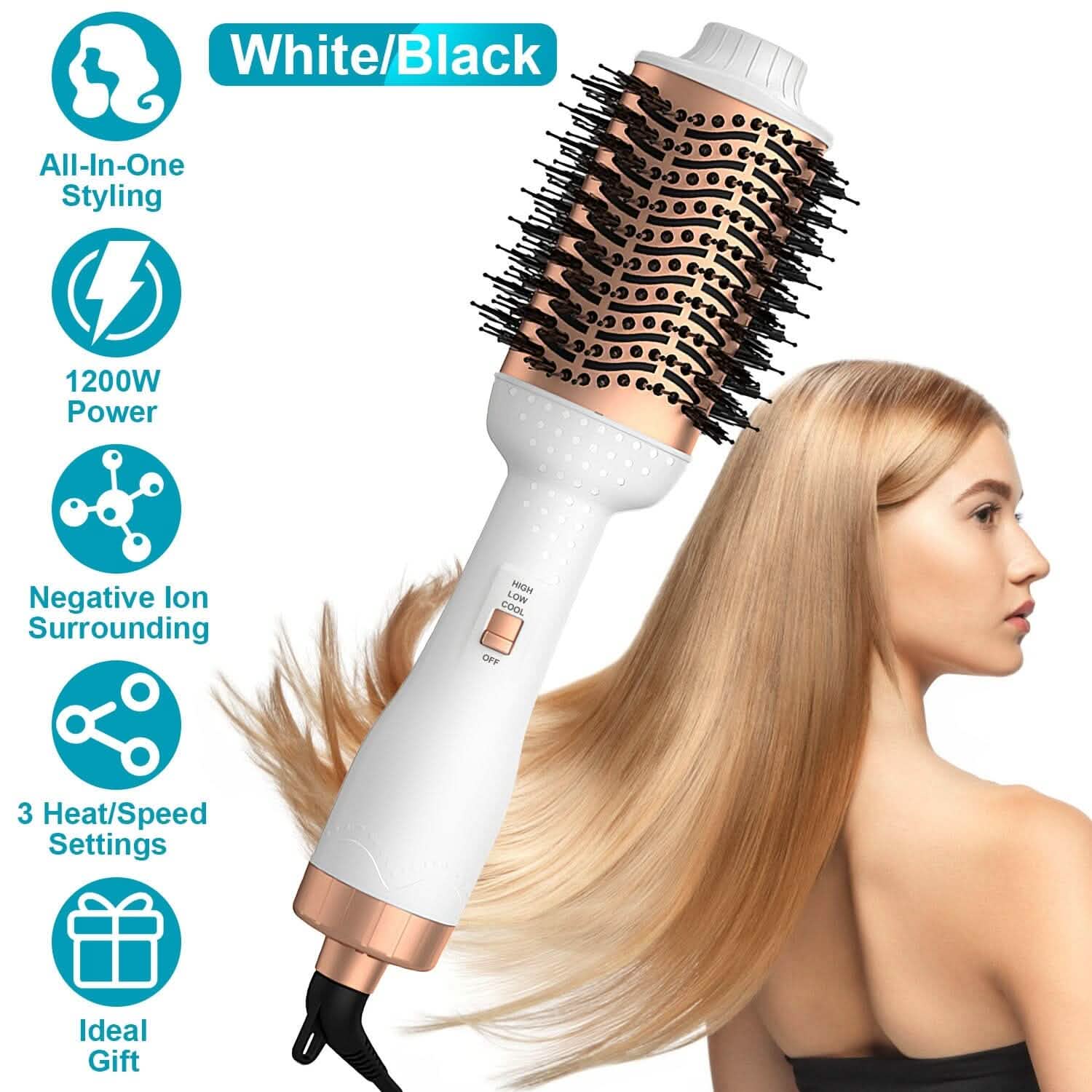 4-in-1ヘアドライヤーブラシ カーリングスタイラー ボリューマイザー ストレートナー マイナスイオン＆アンチフリッズ