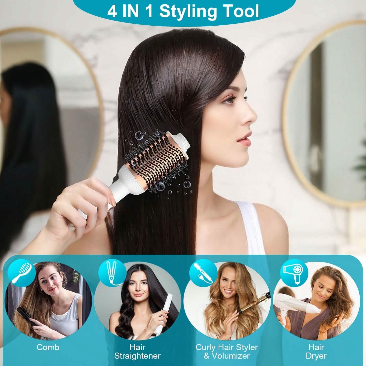 4-in-1ヘアドライヤーブラシ カーリングスタイラー ボリューマイザー ストレートナー マイナスイオン＆アンチフリッズ