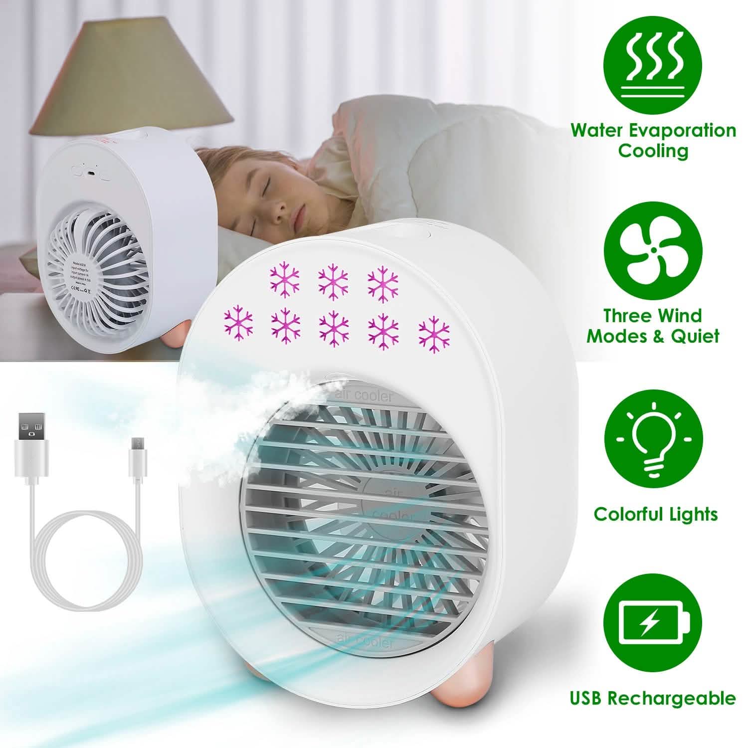 4-in-1 Portable Mini Desktop Water Mist Cooling Air Conditioner