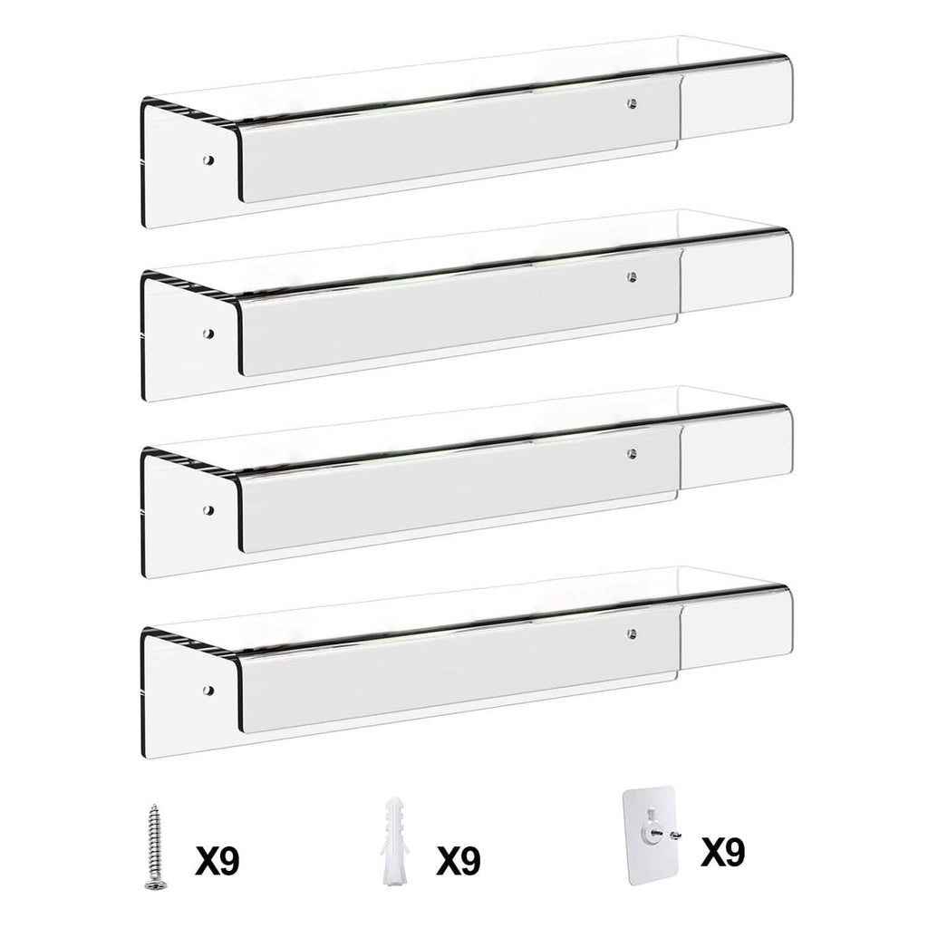 4-Pack: 15 inches Clear Acrylic Floating Shelves with 2 Mounting Ways