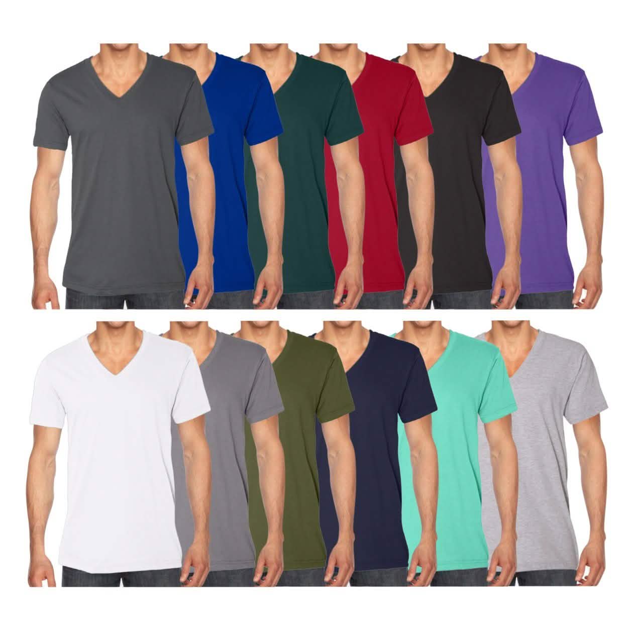4枚セット：アメリカンアパレル メンズ半袖VネックTシャツ
