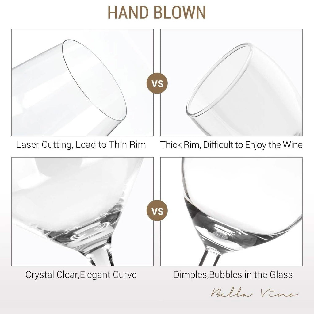 4-Pack: Bella Vino Standard Hand Blown Crystal Red/White Wine Glasses
