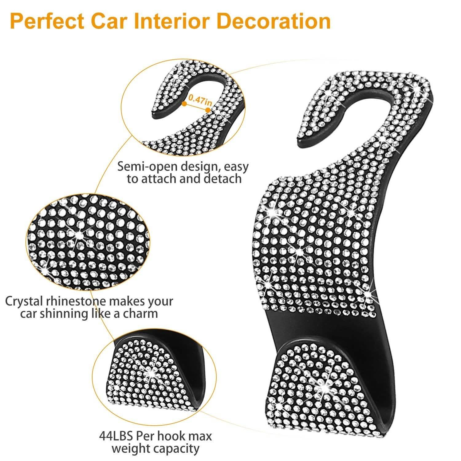 4-Pack: Car Headrest Hooks Bling Rhinestones Back Seat Organizer Hanger Holder