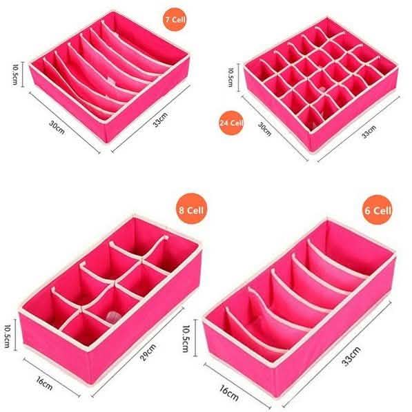 Lot de 4 organiseurs de tiroir pliables - Rose