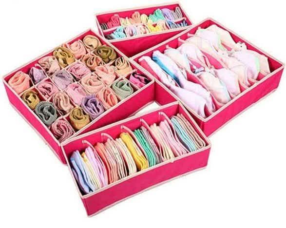 Lot de 4 organiseurs de tiroir pliables - Rose