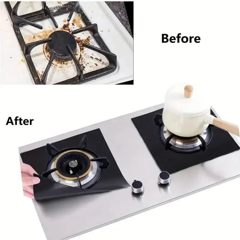 Lot de 4 : Protections de brûleurs de cuisinière à gaz – Revêtements de protection de cuisinière en PVC antiadhésifs et réutilisables