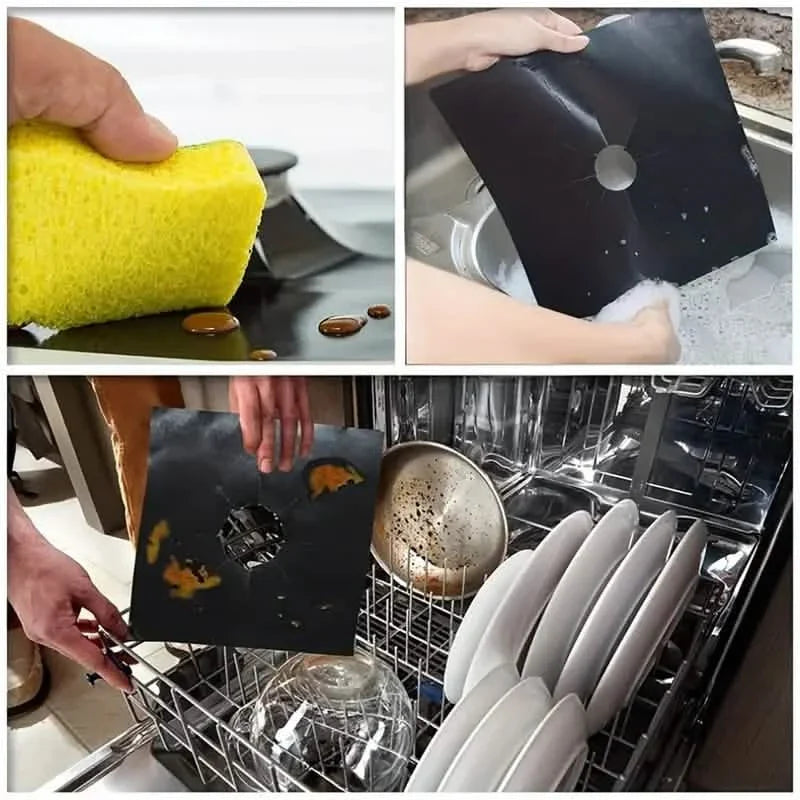 Lot de 4 : Protections de brûleurs de cuisinière à gaz – Revêtements de protection de cuisinière en PVC antiadhésifs et réutilisables