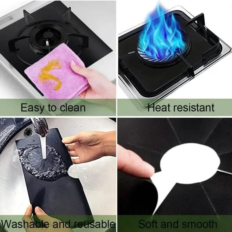 Lot de 4 : Protections de brûleurs de cuisinière à gaz – Revêtements de protection de cuisinière en PVC antiadhésifs et réutilisables