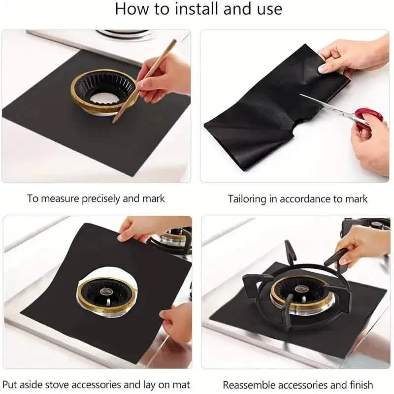 Lot de 4 : Protections de brûleurs de cuisinière à gaz – Revêtements de protection de cuisinière en PVC antiadhésifs et réutilisables