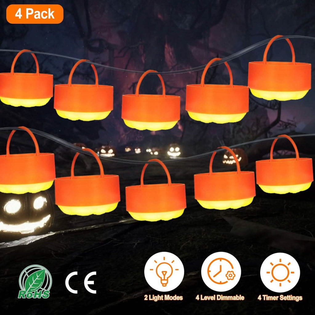 4個セット：ハロウィンLEDパンプキンライト 電池式 2つのライトモード 4つのタイマー設定付き