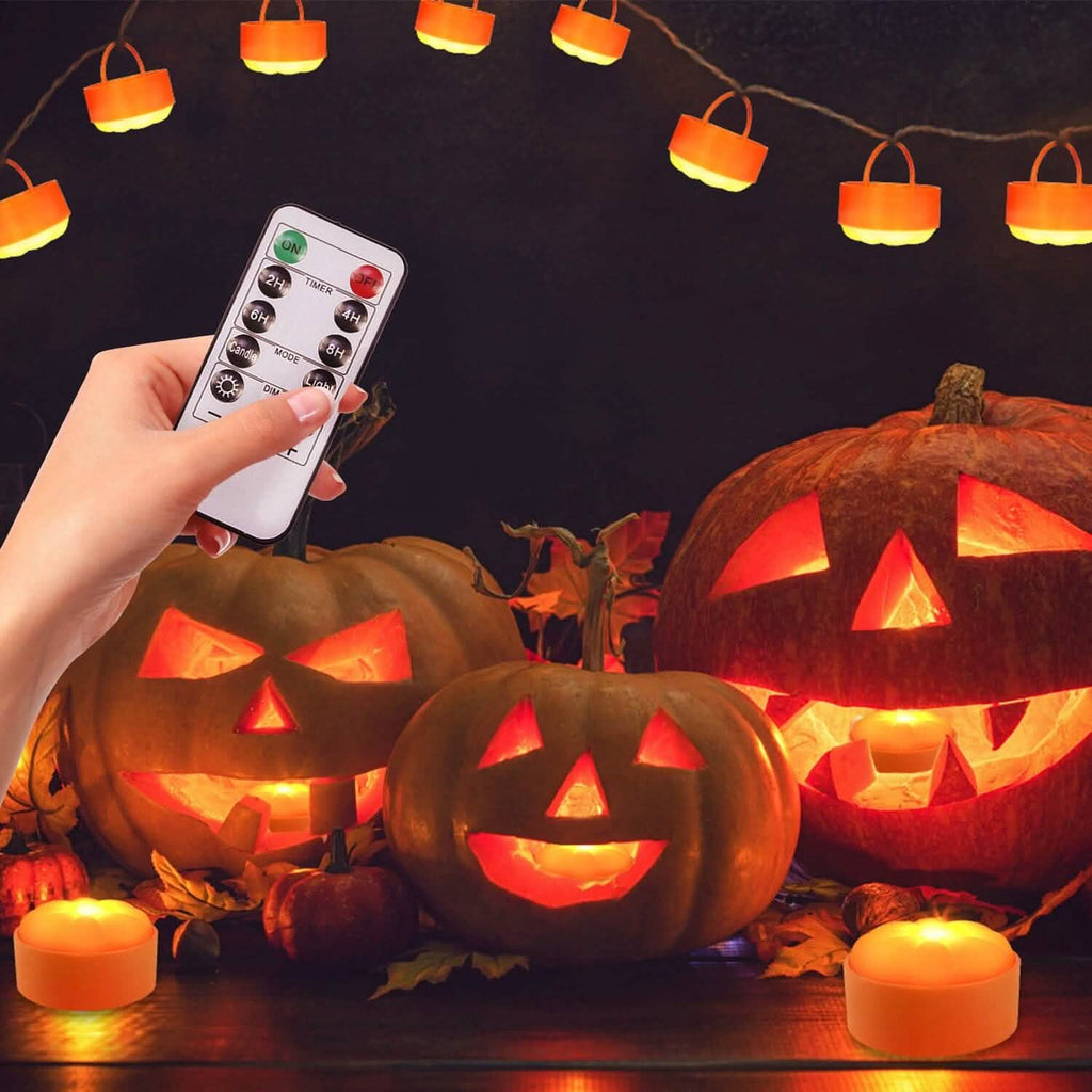 4個セット：ハロウィンLEDパンプキンライト 電池式 2つのライトモード 4つのタイマー設定付き