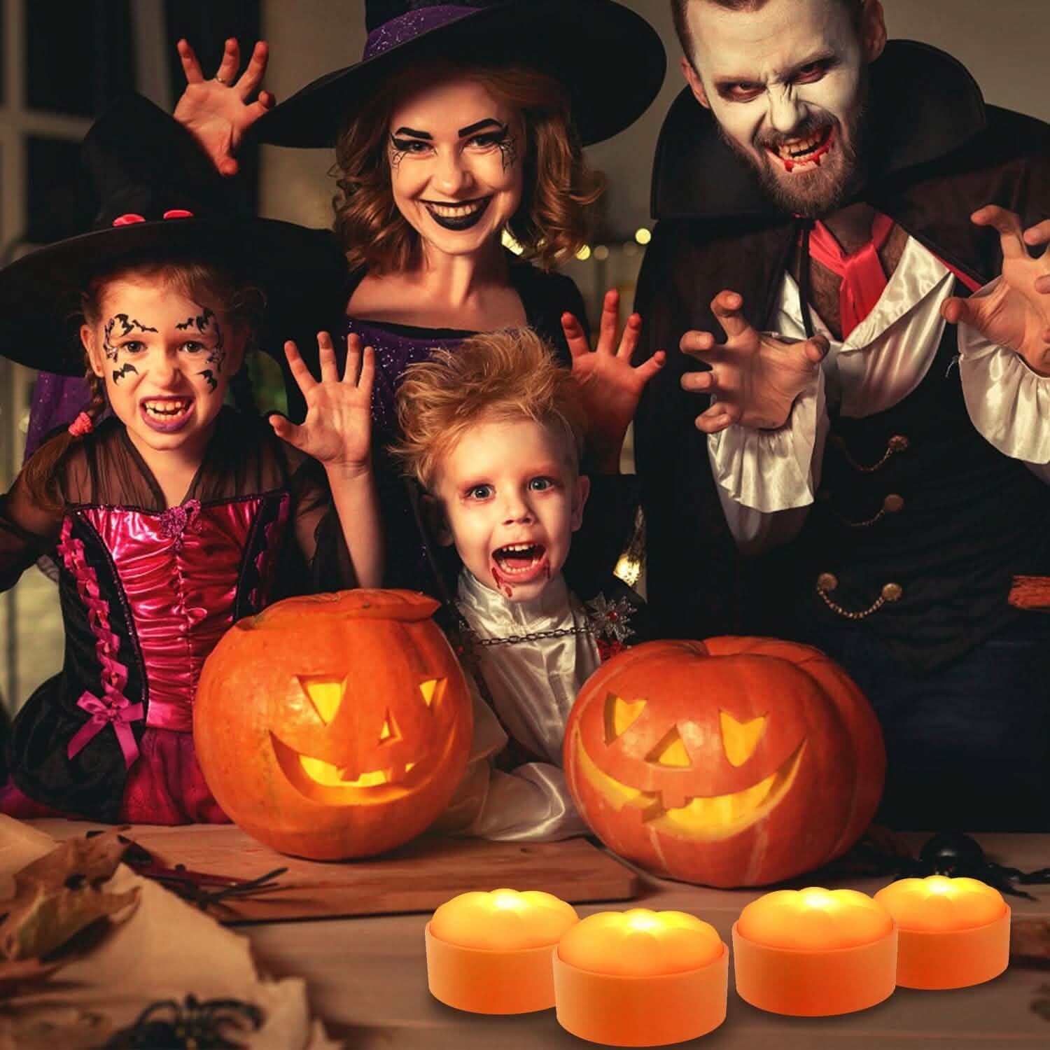 4個セット：ハロウィンLEDパンプキンライト 電池式 2つのライトモード 4つのタイマー設定付き