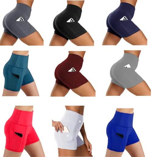 4-Pack: High Waist Soft Yoga Shorts for Women with 2 Side Pockets