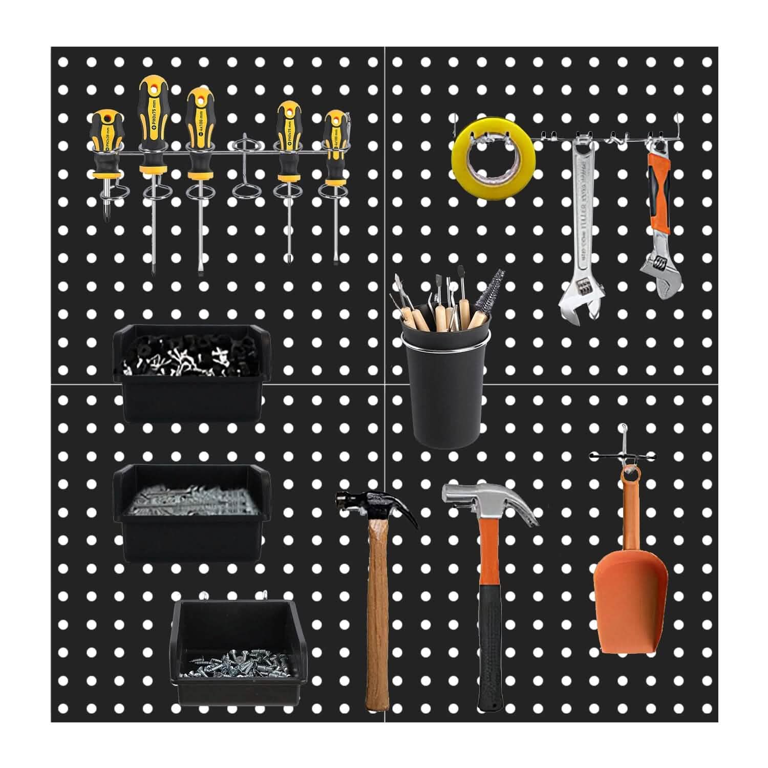 4-Pack: Metal Black Pegboard Wall Organizer with 1" Spacing 1/4" Hole