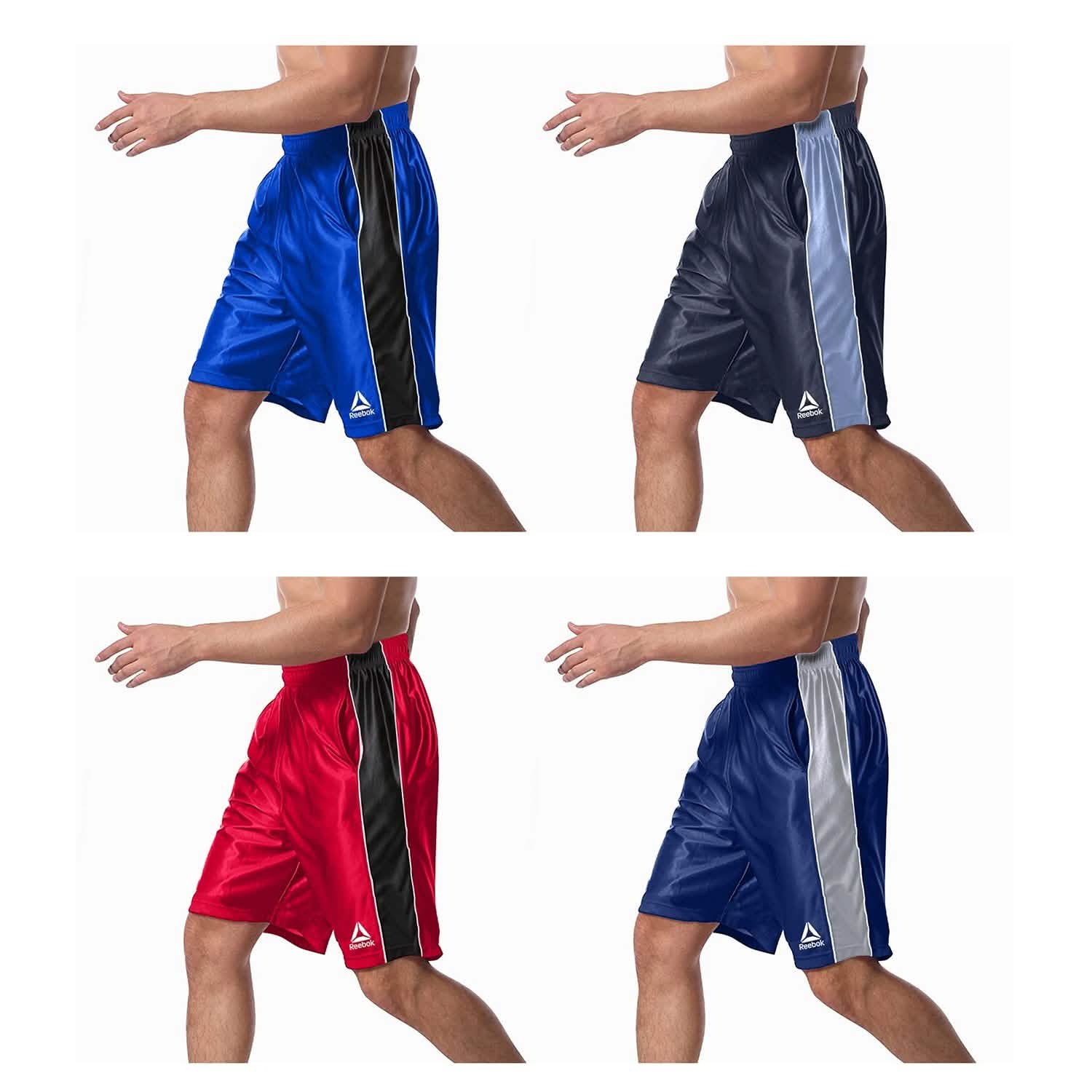 4-Pack: Reebok Men's Two Toned Athletic Performance Dazzle Shorts With Pockets