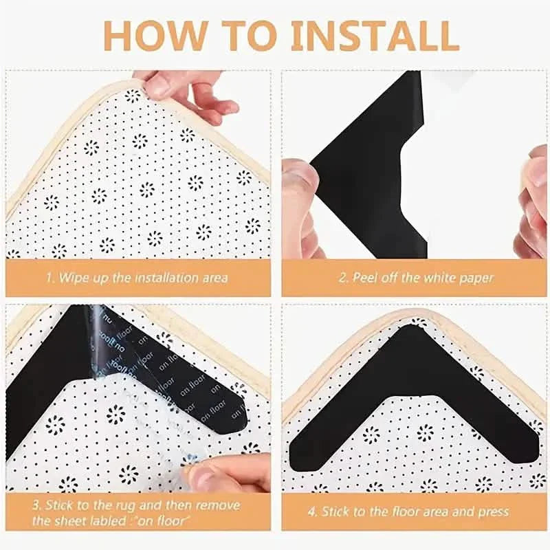 Paquet de 4 : Adhésifs réutilisables antidérapants pour tapis