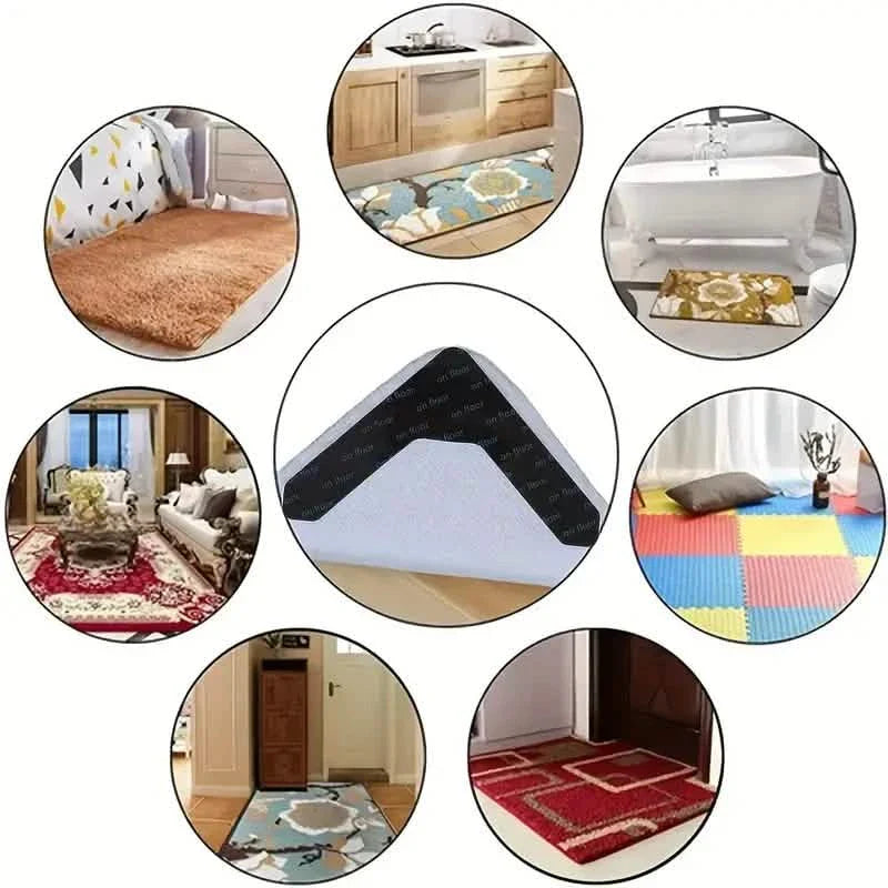 Paquet de 4 : Adhésifs réutilisables antidérapants pour tapis