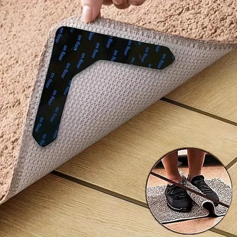 Paquet de 4 : Adhésifs réutilisables antidérapants pour tapis