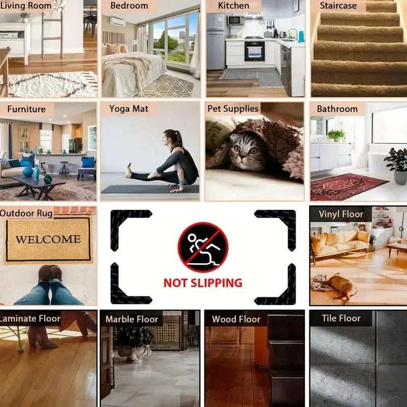 Paquet de 4 : Adhésifs réutilisables antidérapants pour tapis