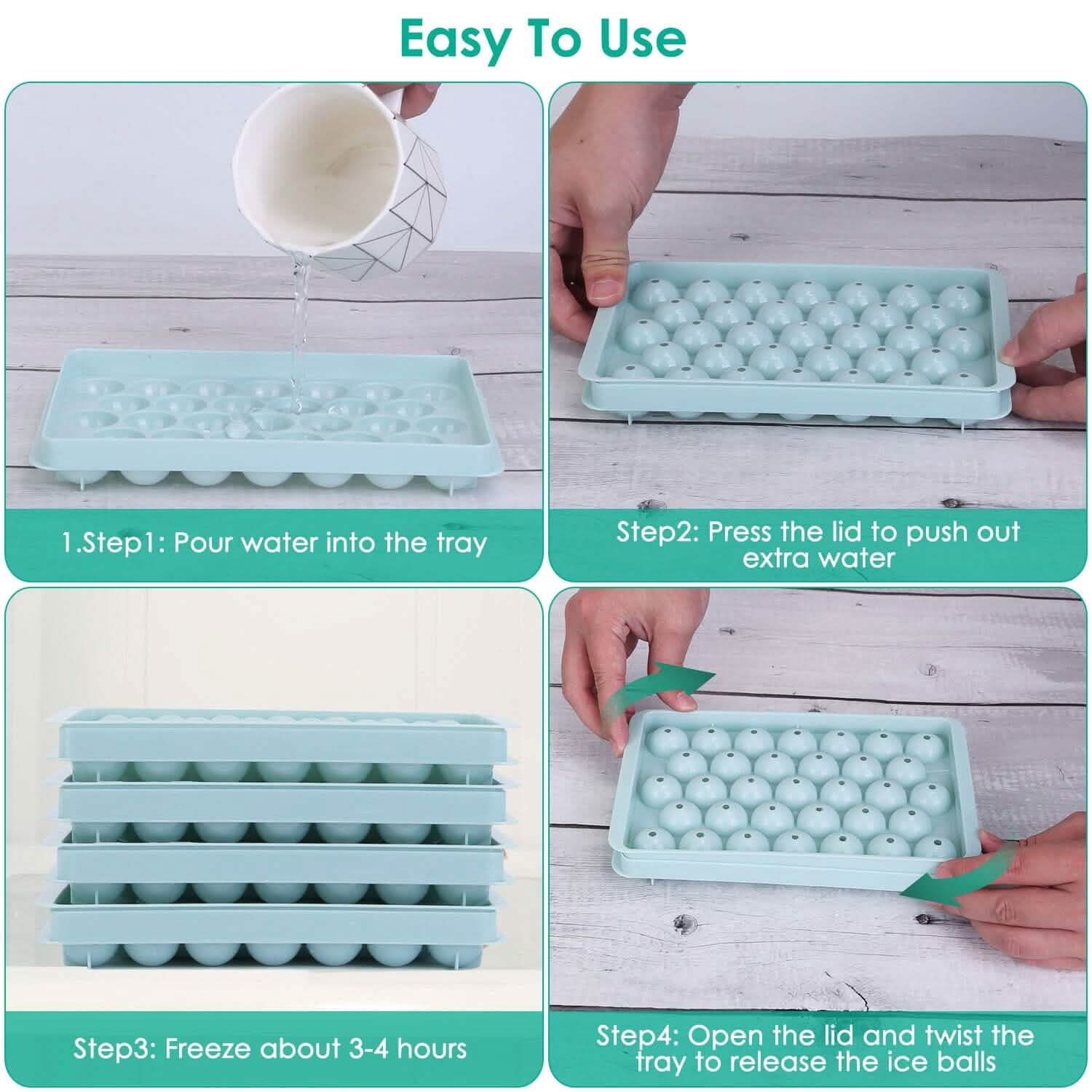 4-Pack: Small Ice Cube Maker Mold with Lid Bin