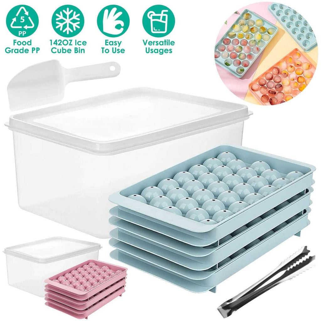 4-Pack: Small Ice Cube Maker Mold with Lid Bin