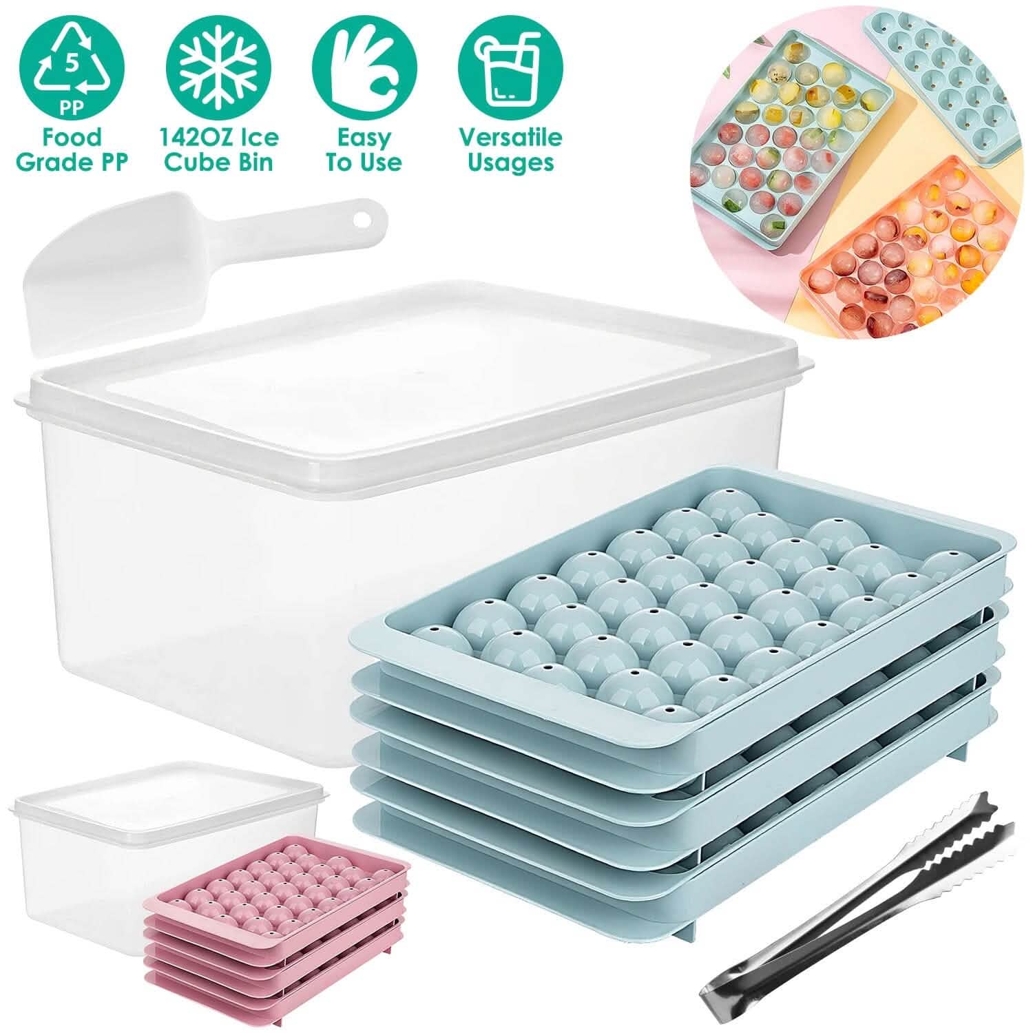 4-Pack: Small Ice Cube Maker Mold with Lid Bin