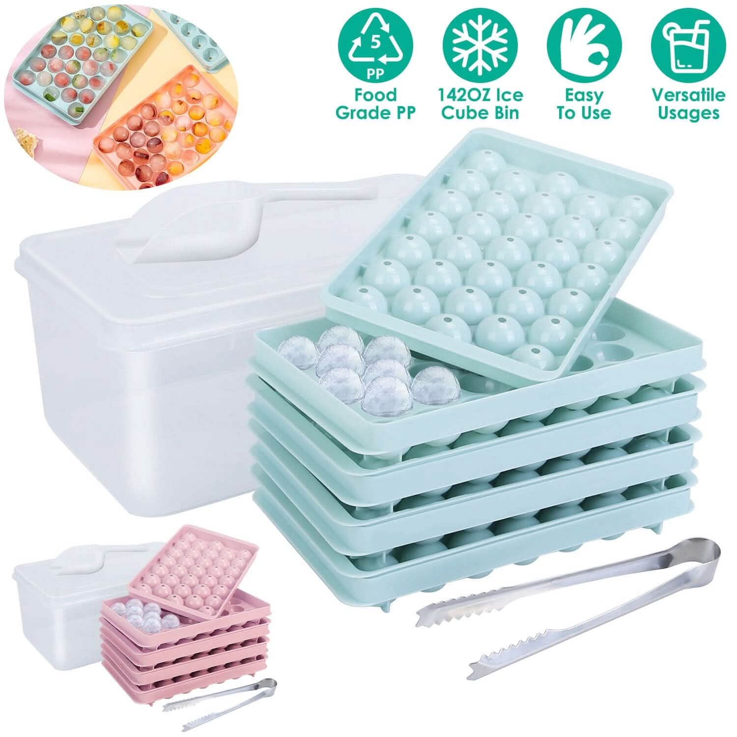 4-Pack: Small Ice Cube Maker Mold with Lid Bin