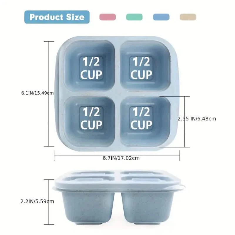 4-Pack: Snack Container With 4 Compartments, Divided Bento Lunch Box With Transparent Lids