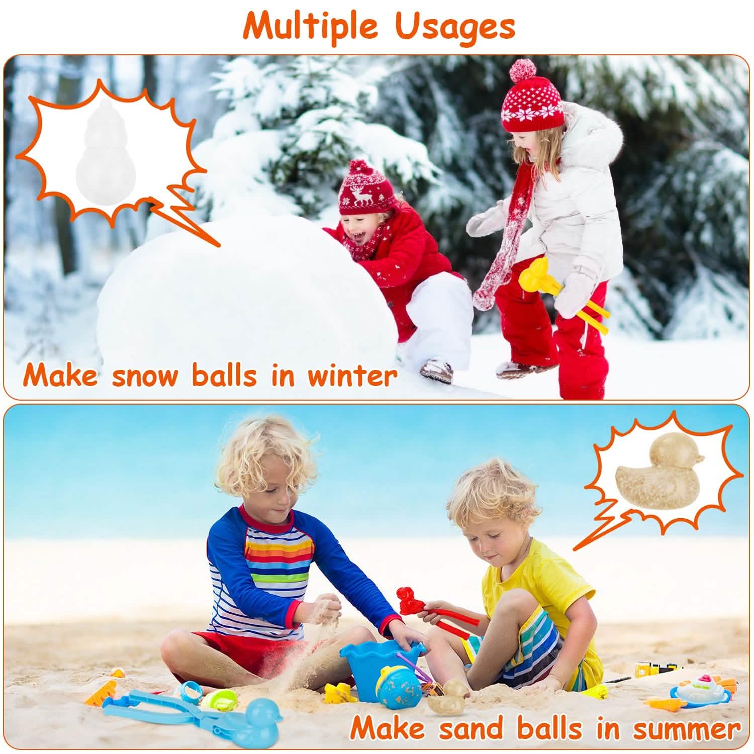 Lot de 4 : Lot de moules à neige pour faire des boules de neige