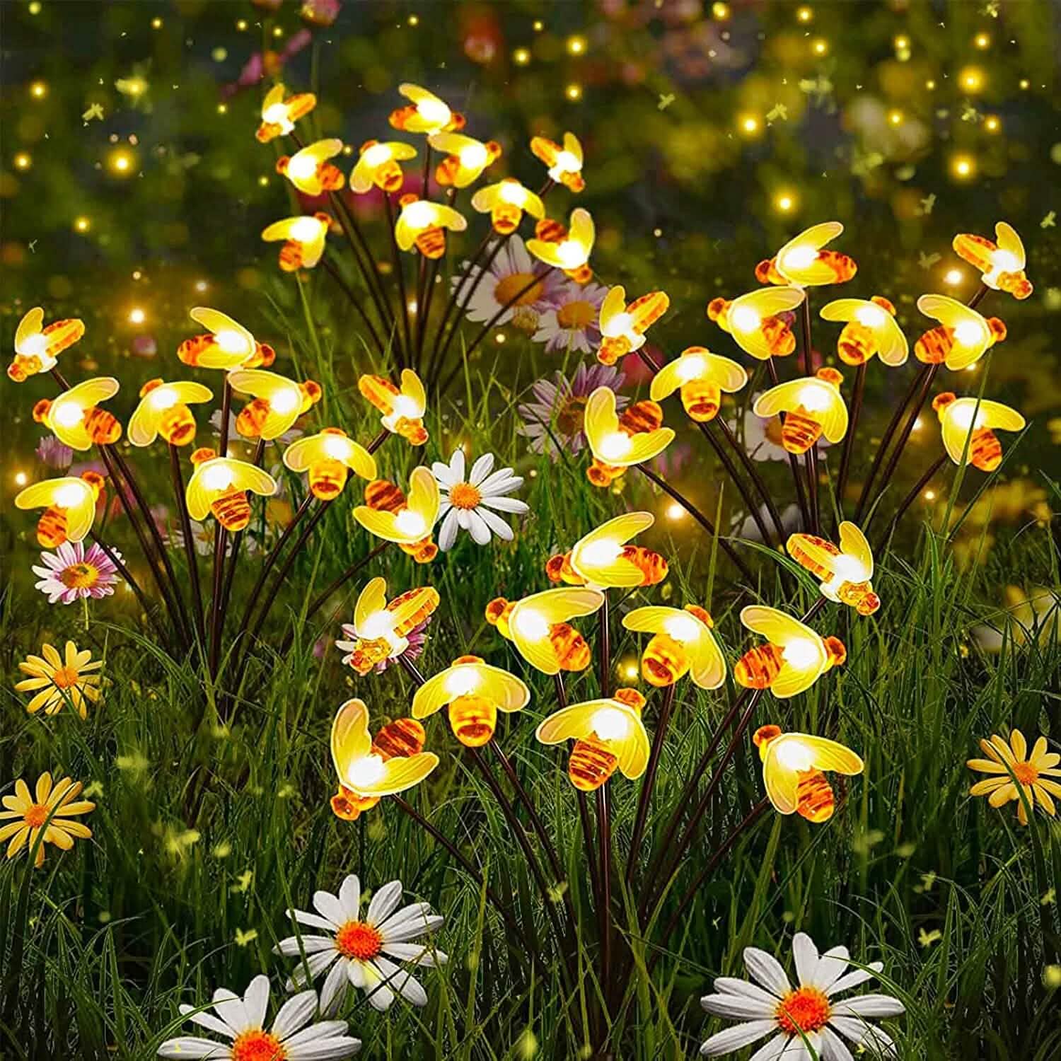 4-Pack: Solar Powered Stake Bee Light 2 Lighting Mode Lifelike Firefly