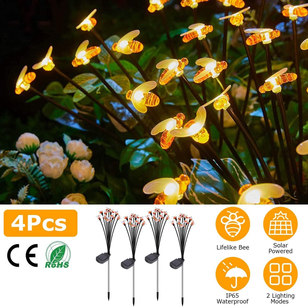 4-Pack: Solar Powered Stake Bee Light 2 Lighting Mode Lifelike Firefly