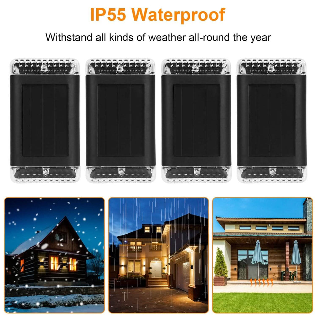 4-Pack: Solar Powered Wall Sconce Light IP55 Rechargeable Optical Sensor Lamp