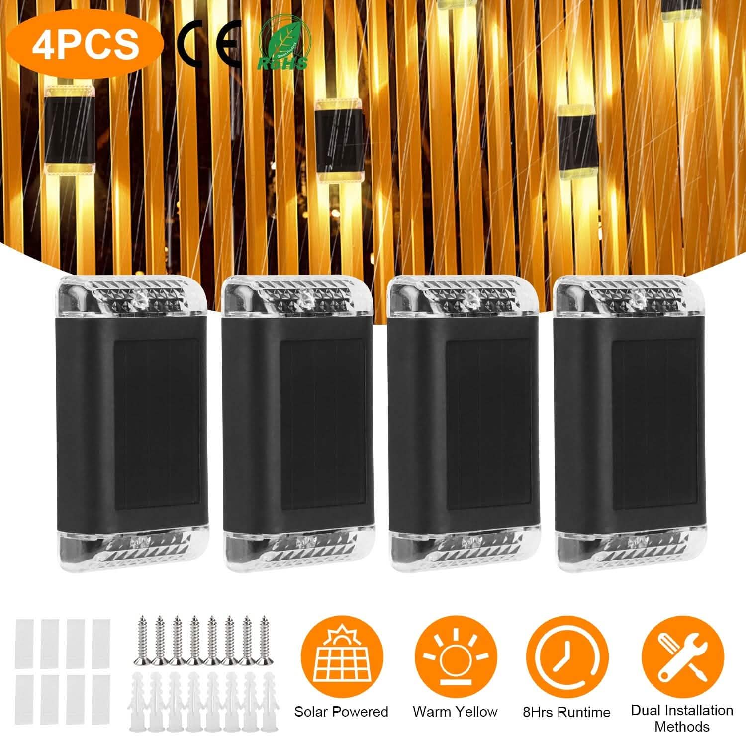 4-Pack: Solar Powered Wall Sconce Light IP55 Rechargeable Optical Sensor Lamp
