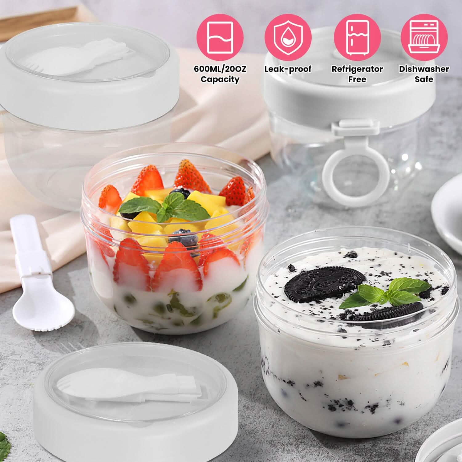 4-Piece: 20 Oz Oat Containers with Lids and Folding Spoons