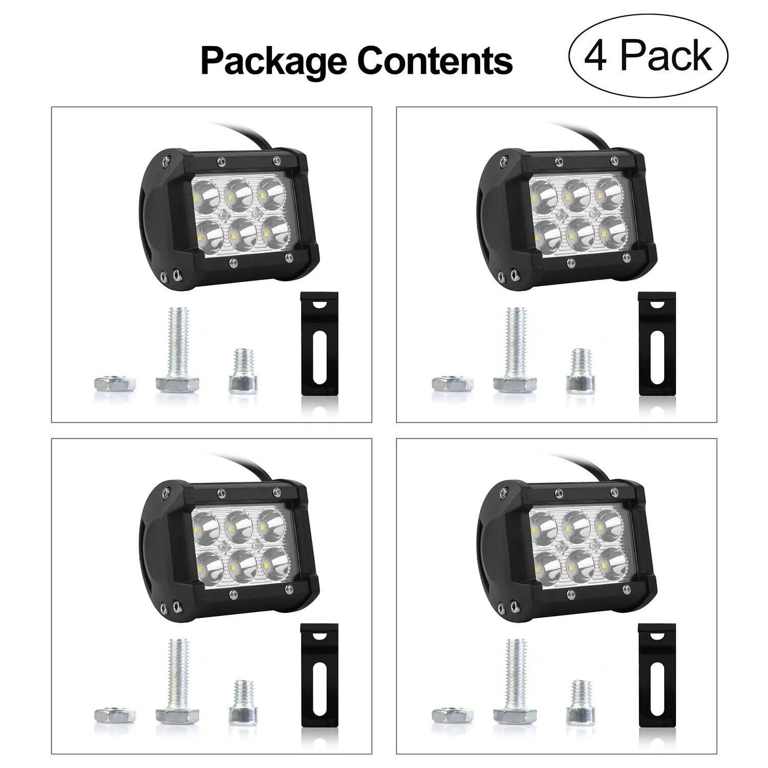4-Piece: 4” 18W Dual Row LED Spot Light Pod