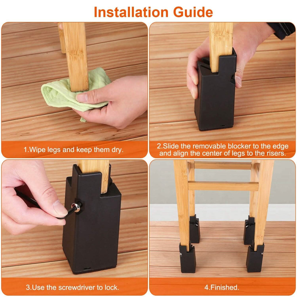 4-Piece: Adjustable Bed Riser with Screw Clamp
