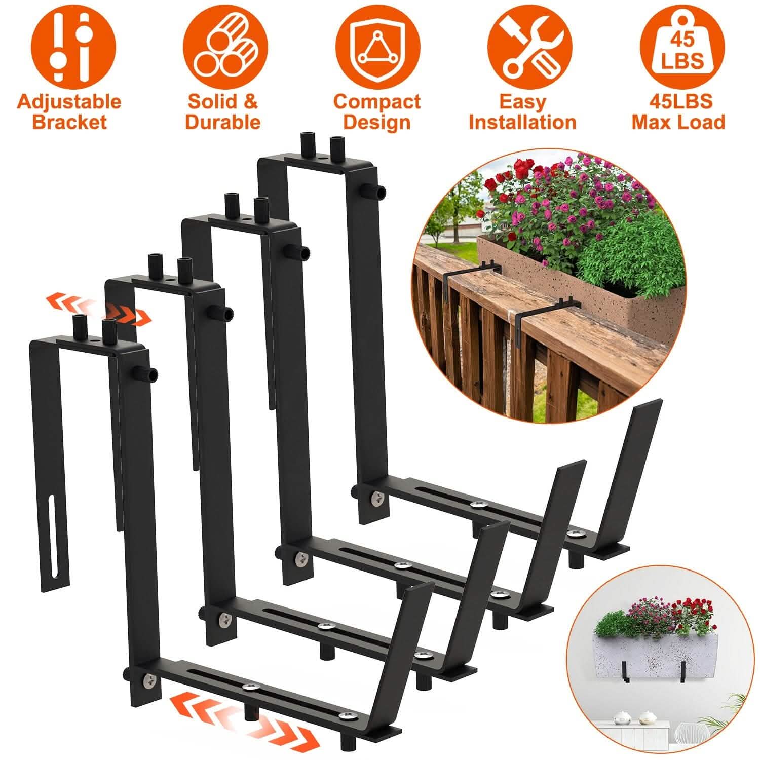 4-Piece: Adjustable Planter Box Brackets