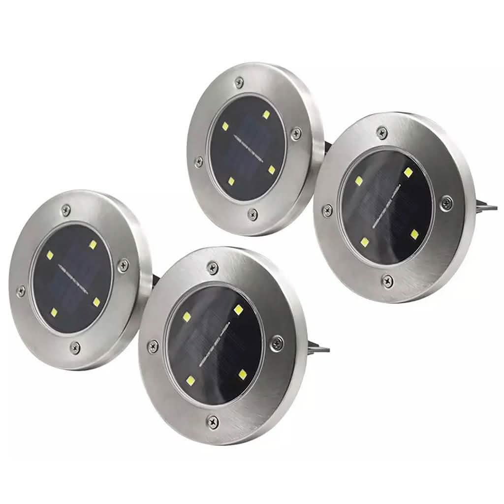 4-Piece: Disk Solar Powered Path Lawn Lights