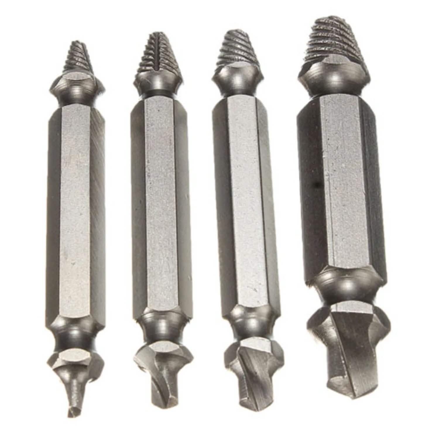4-Piece Set: DrillPro Double-Sided Damaged Screw Extractors