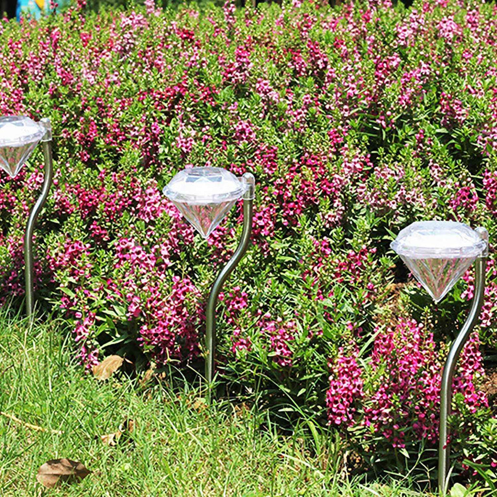 4-Piece: Solar Diamond LED Light Pathway Stake Decorative Lamp