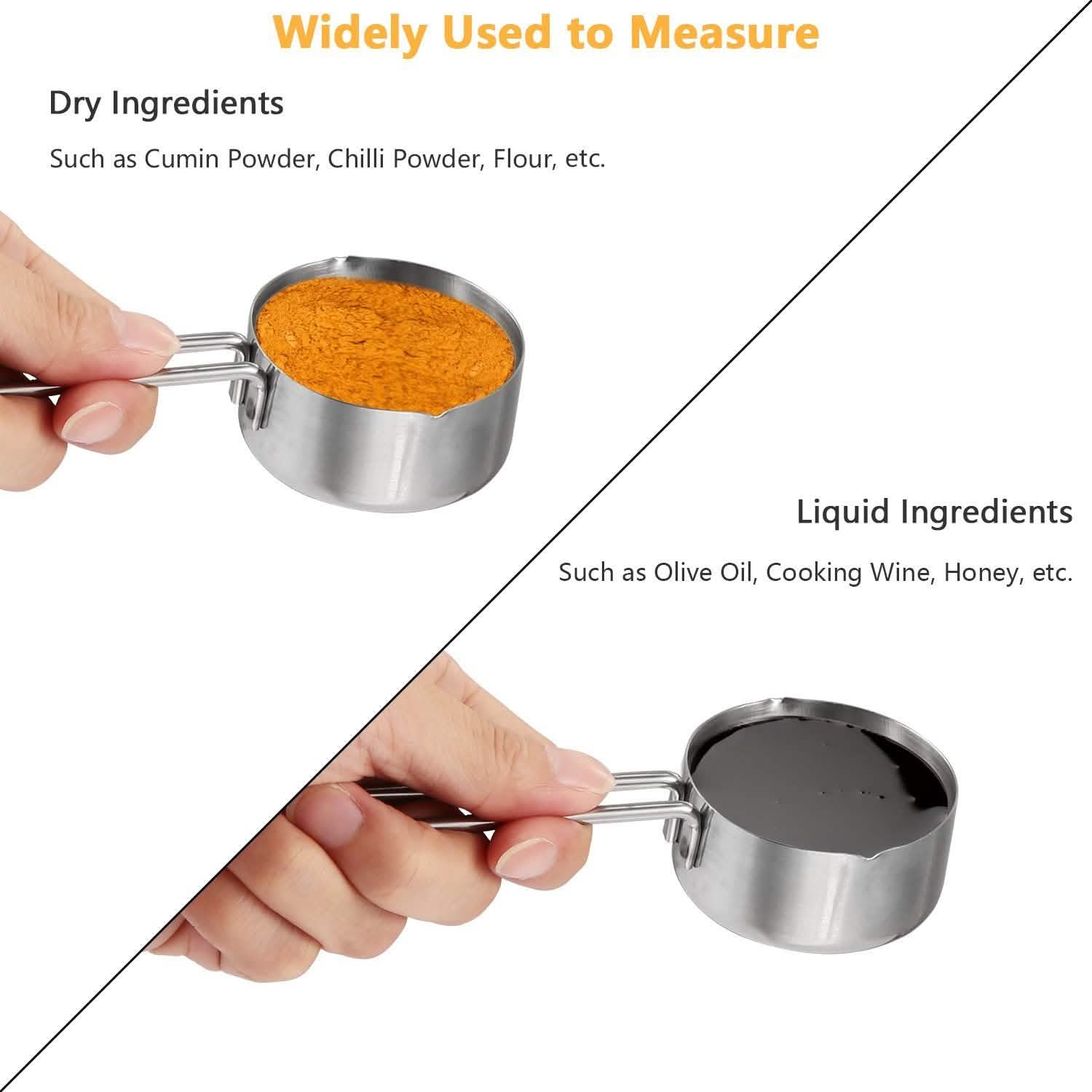 Lot de 4: tasses à mesurer en acier inoxydable empilables, ensemble de cuillères de cuisine