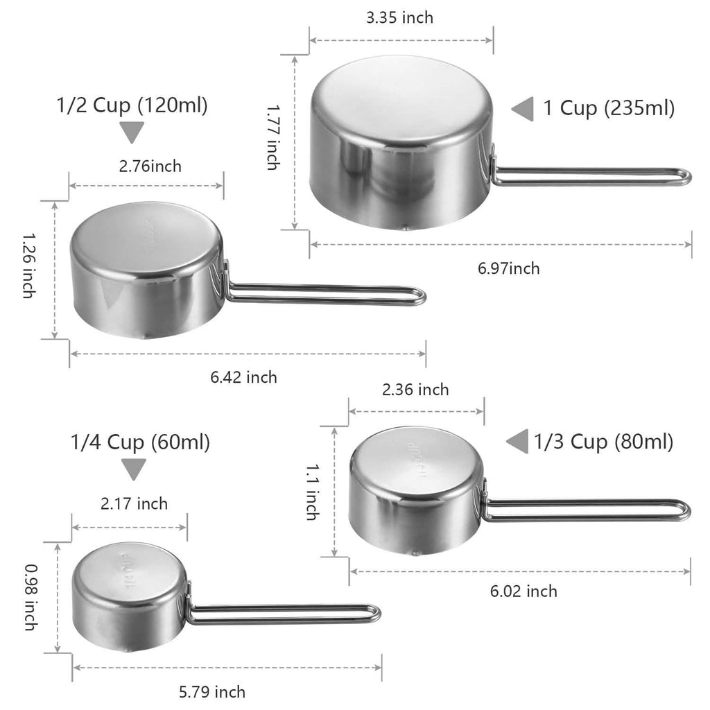 Lot de 4: tasses à mesurer en acier inoxydable empilables, ensemble de cuillères de cuisine