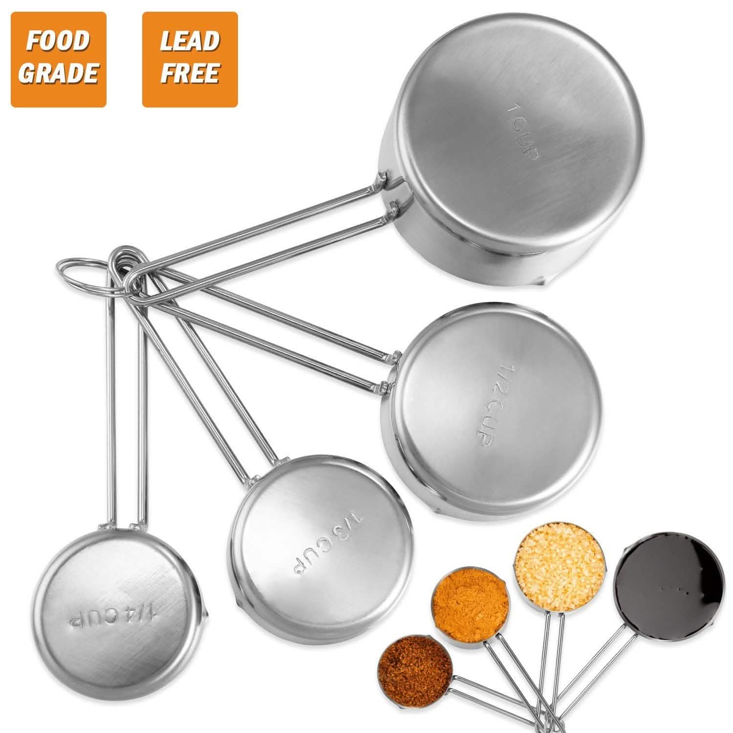 Lot de 4: tasses à mesurer en acier inoxydable empilables, ensemble de cuillères de cuisine