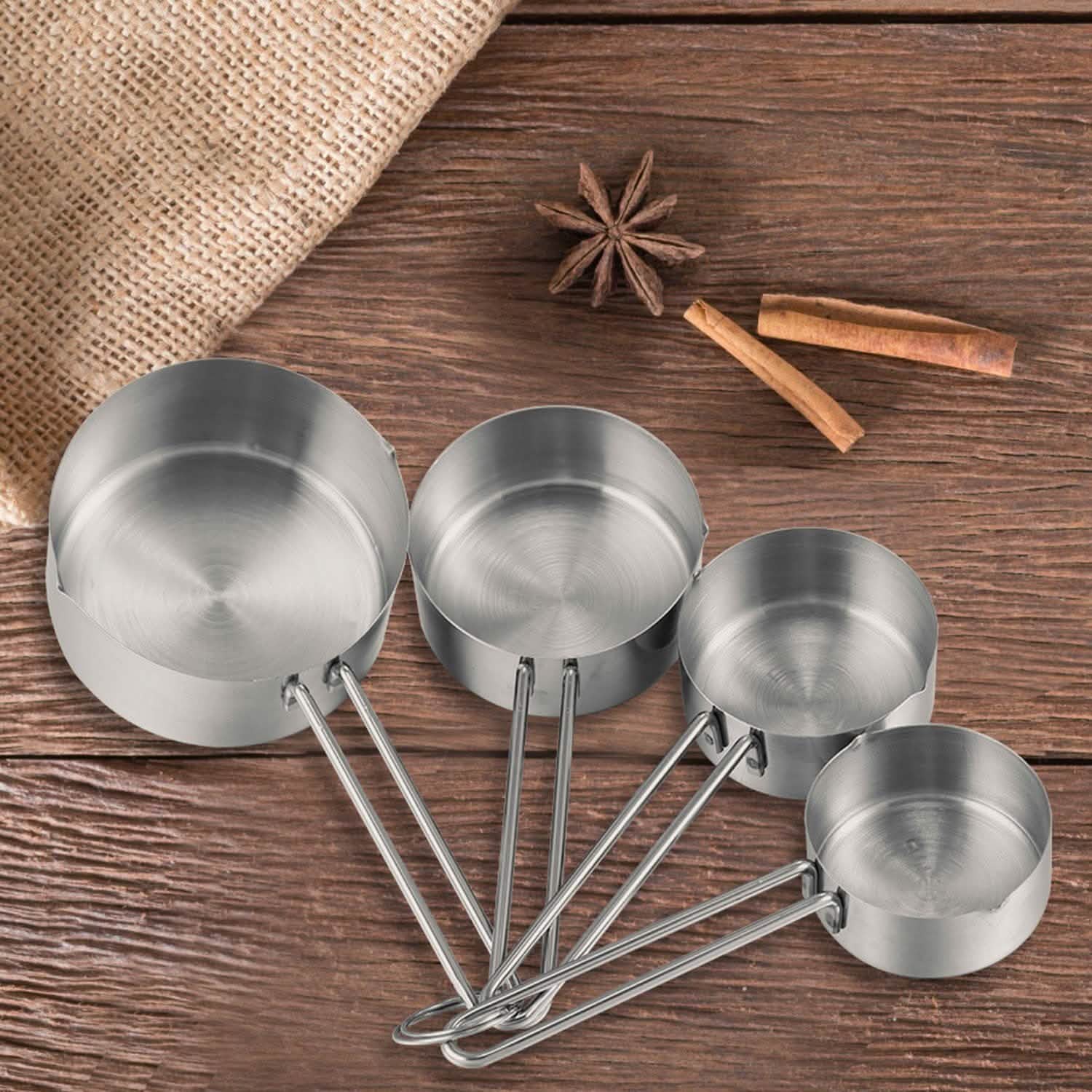 Lot de 4: tasses à mesurer en acier inoxydable empilables, ensemble de cuillères de cuisine