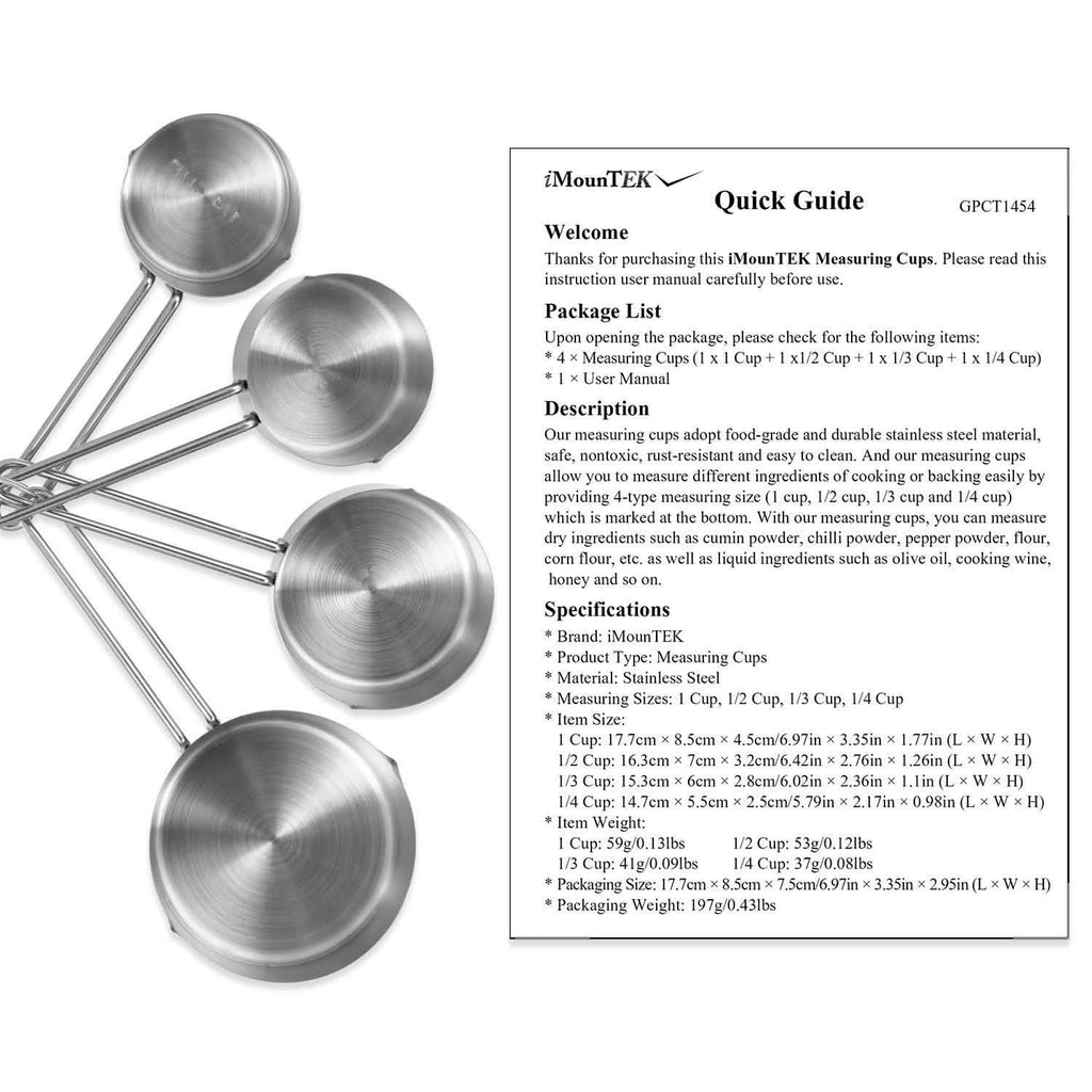 Lot de 4: tasses à mesurer en acier inoxydable empilables, ensemble de cuillères de cuisine